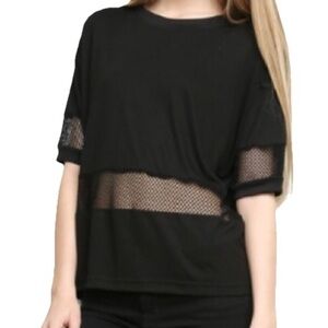 Brandy Melville Short Sleeve Top Manoela Mesh One Size Length 22” Bust 42”-48”